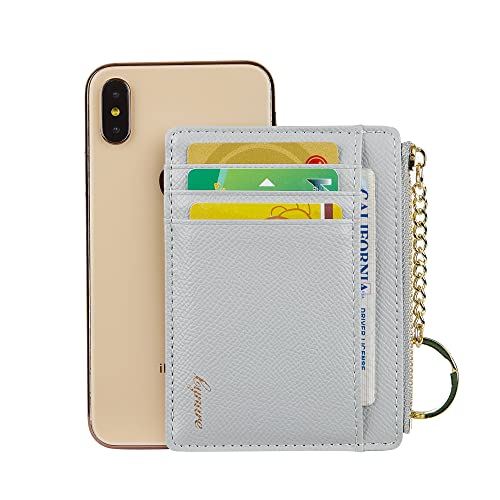 Cynure Women's Slim Minimalist Card Holder Coin Changes Purse Keychain Front Pocket Wallet With ID Window, Grey ID - Image 5