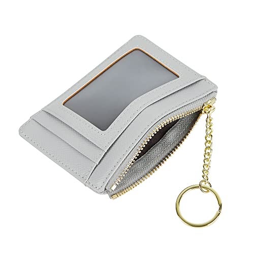Cynure Women's Slim Minimalist Card Holder Coin Changes Purse Keychain Front Pocket Wallet With ID Window, Grey ID - Image 4