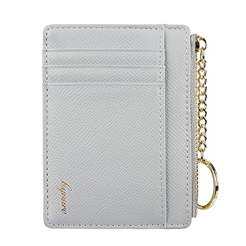 Cynure Women's Slim Minimalist Card Holder Coin Changes Purse Keychain Front Pocket Wallet With ID Window, Grey ID - Image 3