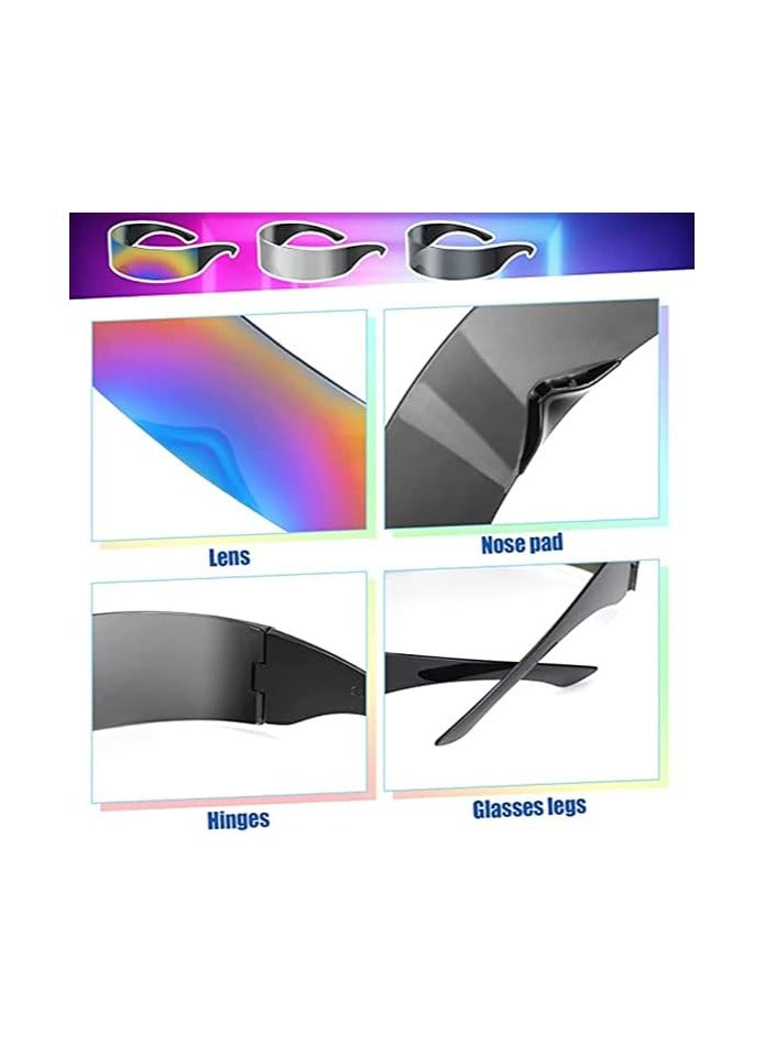 Generic Futuristic Glasses Narrow Cyclops Silver Black Colorful Sunglasses Mirrored Lens Cool Fancy Dress Costume Funky Eyewear for Men Women Creative Monoblock Shield Mirror 3 Pack  - Image 2