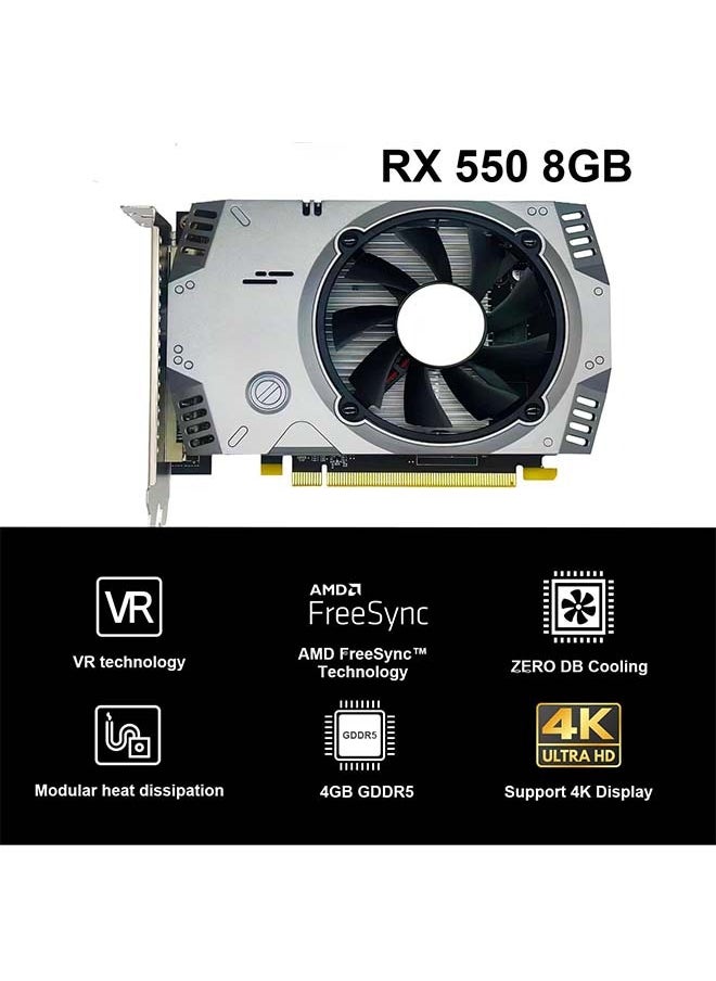 ماركة غير محددة - بطاقة رسومات RX 550 سعة 4 جيجابايت، وبطاقة فيديو GDDR5 128 بت لألعاب الكمبيوتر - Image 1