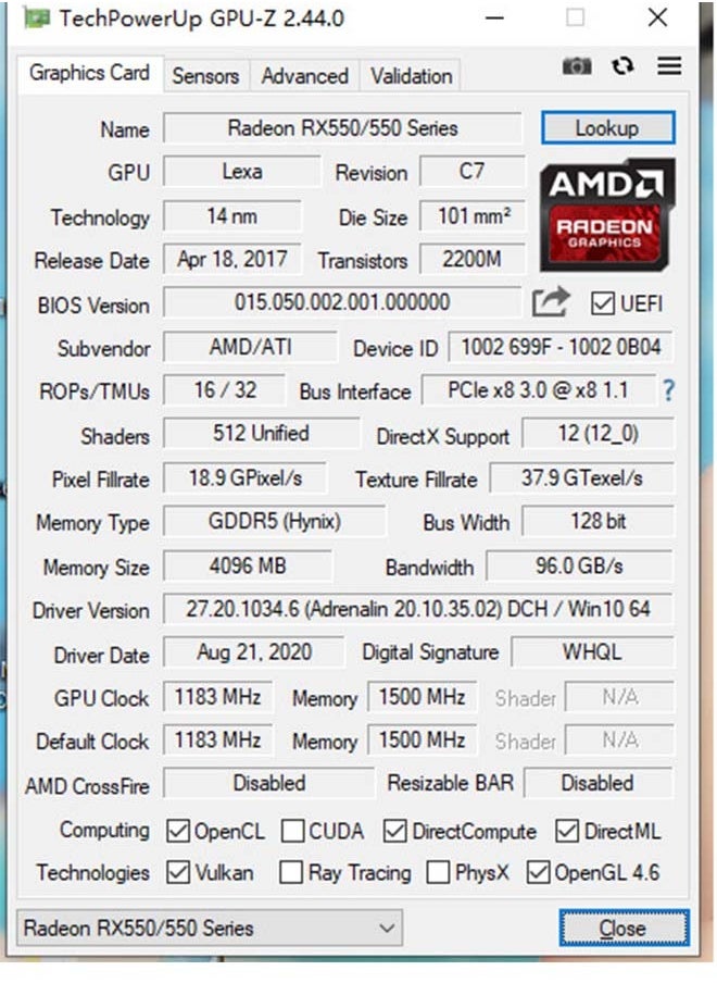 ماركة غير محددة - بطاقة رسومات RX 550 سعة 4 جيجابايت، وبطاقة فيديو GDDR5 128 بت لألعاب الكمبيوتر - Image 1