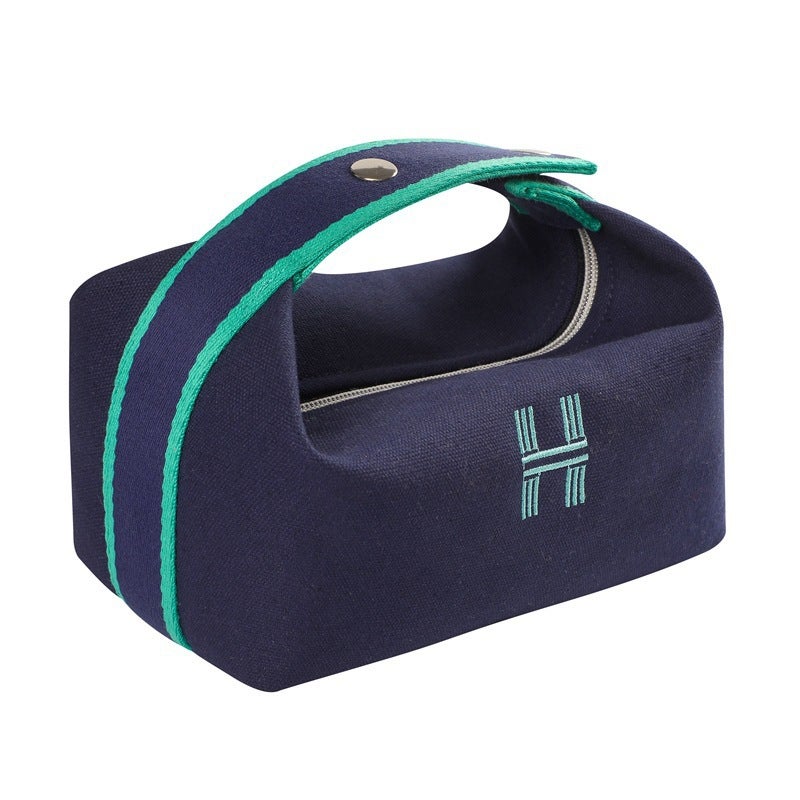 Simple Portable Cosmetic Bag Portable Canvas Bag European-style Waterproof and Dustproof Storage Bag Large Capacity Toiletry Bag Lunch Box Bag Deep Space Blue