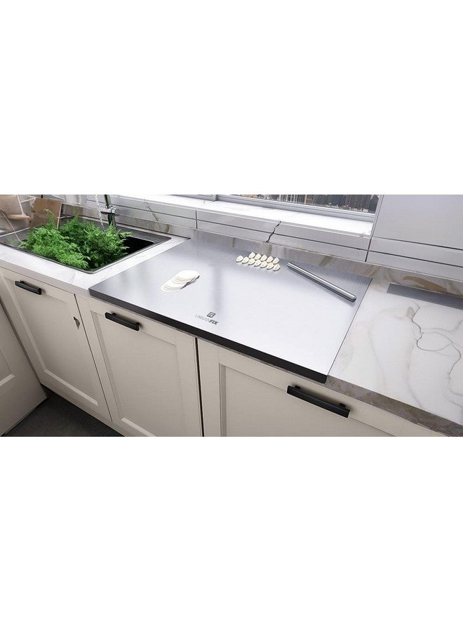 URBANFIX UrbanFix Counter Top Chopping Board Stainless Steel - Extra Large, 60x47x1.2cm Heavy Duty Multipurpose Worktop Platform with Round Edge | Hygiene, Easy to Clean + 25 MM Bend  - Image 3