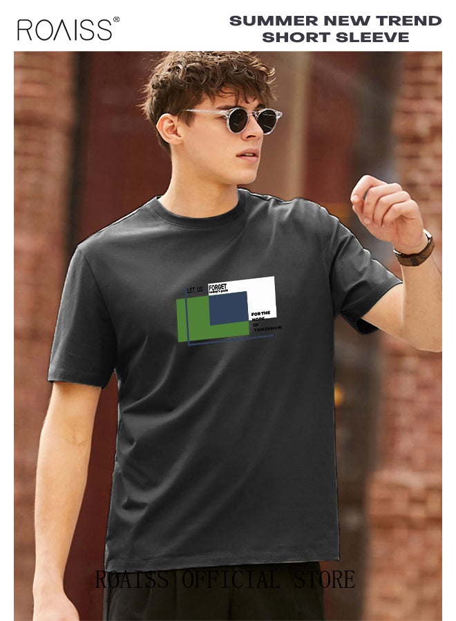 roaiss Men Summer T-shirt, Stylish Tops for Men, Short Sleeve Round Neck T shirt, Comfortable Breathable Tees, Suitable for Daily Wear or Any Occasion - Image 4