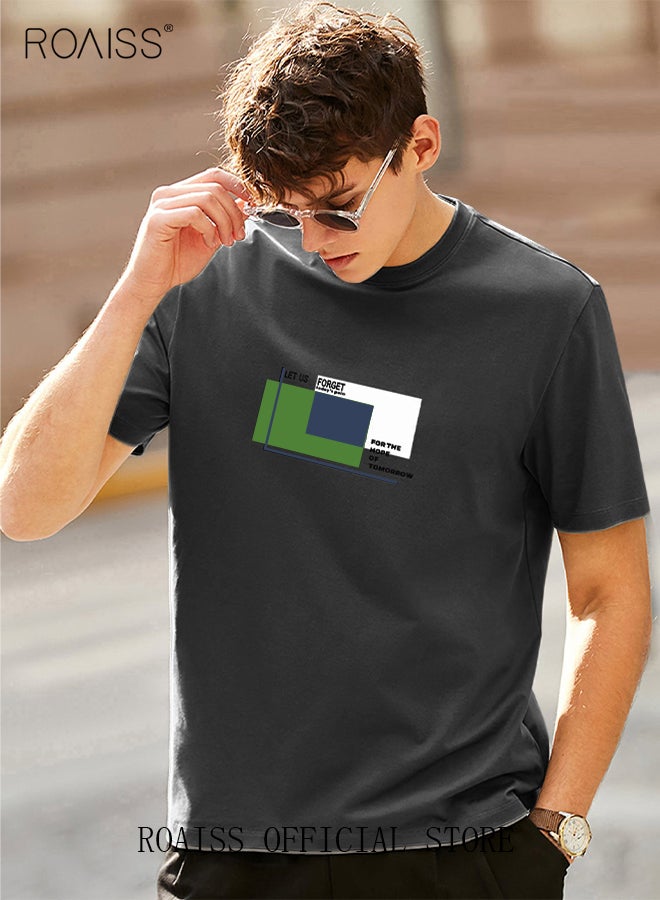 roaiss Men Summer T-shirt, Stylish Tops for Men, Short Sleeve Round Neck T shirt, Comfortable Breathable Tees, Suitable for Daily Wear or Any Occasion - Image 2