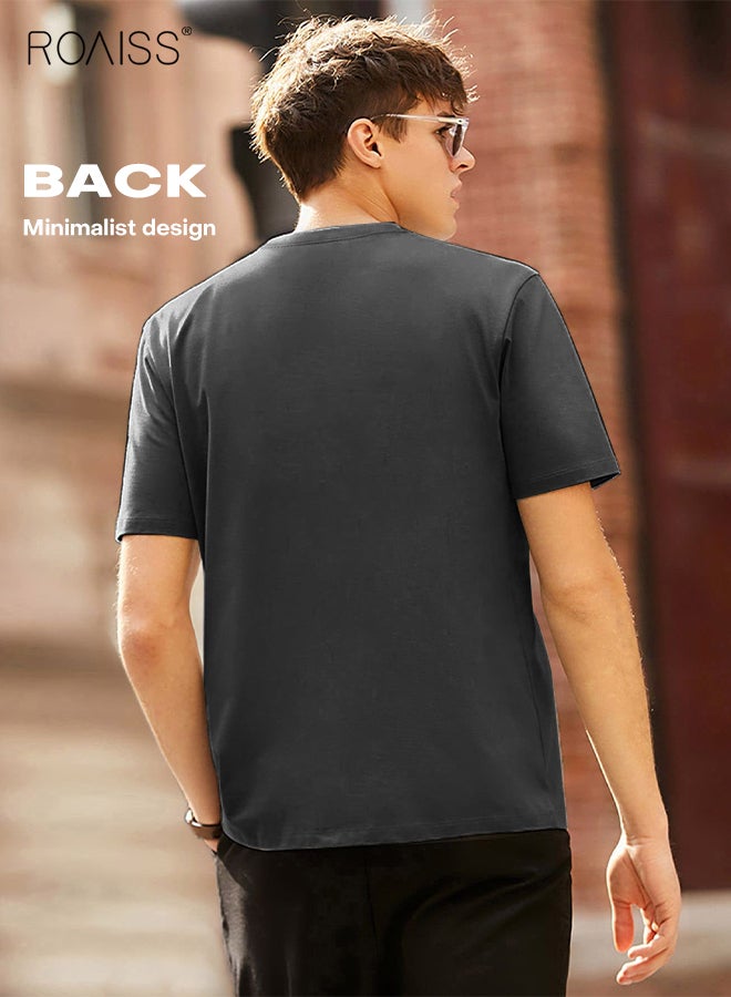 roaiss Men Summer T-shirt, Stylish Tops for Men, Short Sleeve Round Neck T shirt, Comfortable Breathable Tees, Suitable for Daily Wear or Any Occasion - Image 3