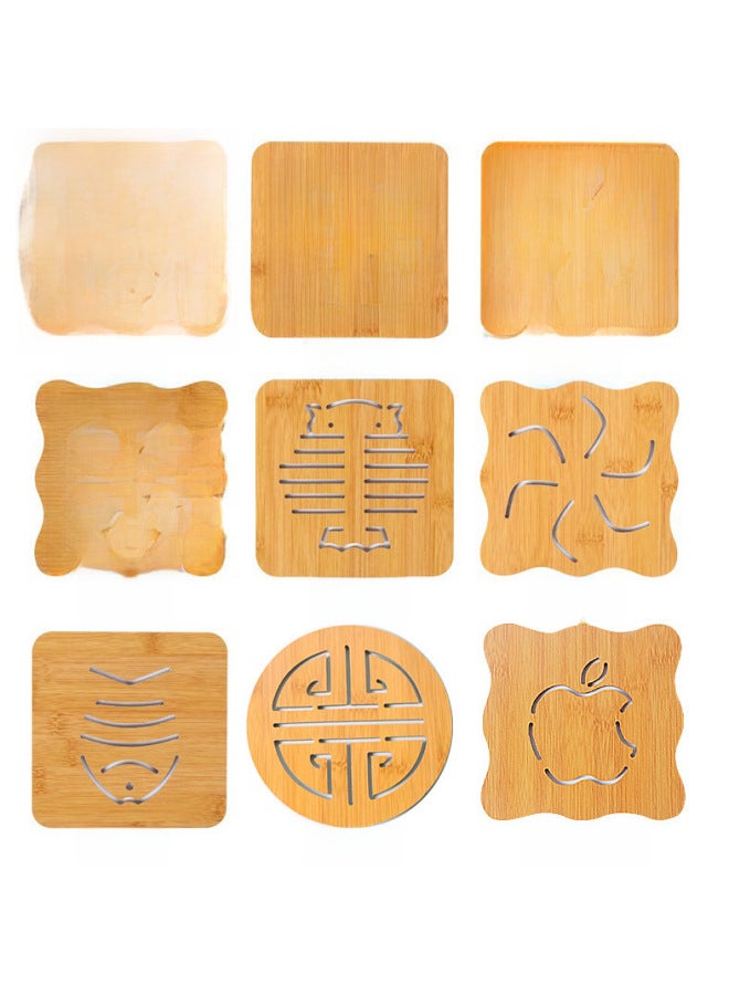 Wholesale Household Wooden Dish Anti-scalding Mat Kitchen Table Tray Bowl Coaster Padded Dining Table Non-slip Heat Insulation Mat-Color:Square Apple  - Image 2