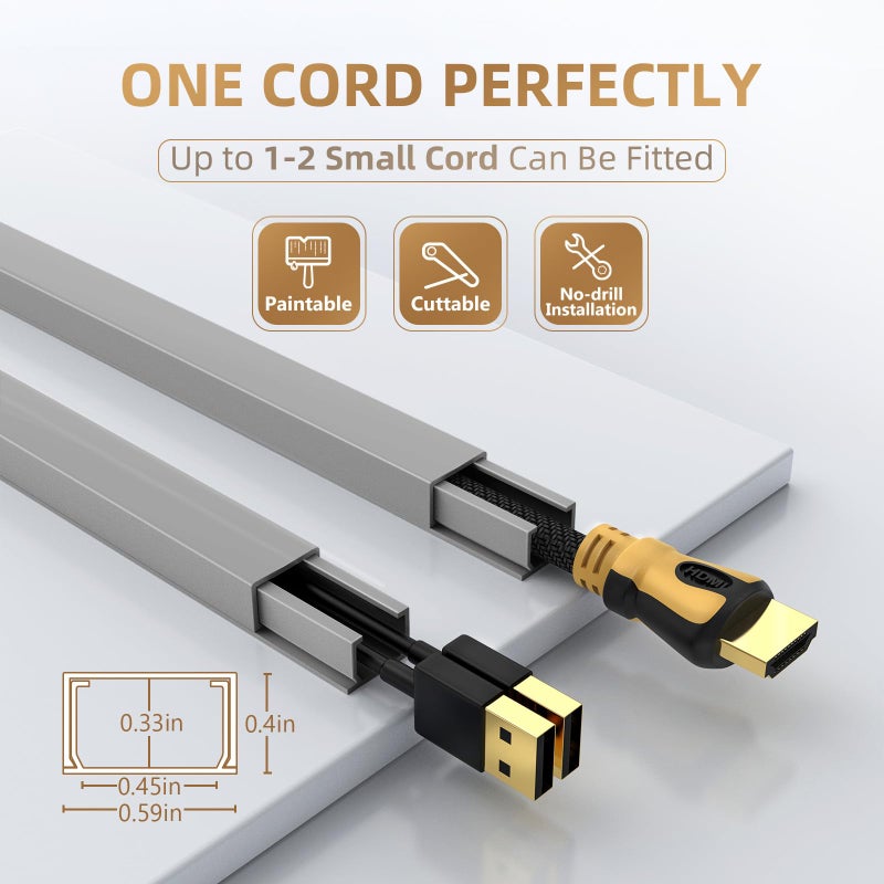 Delamu Cord Hider, 85in Cord Covers for Wires on Wall, One-Cord Cable Hider, Self-Adhesive Wire Hiders Wire Covers for TV Cords on Wall, Paintable Cable Cover Management Kit, W0.59 H0.4in, Grey - Image 2