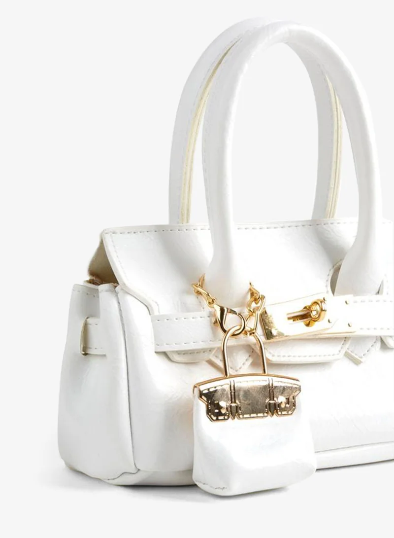 Women's White Box Charm Gift Design Twist-Lock Hand, Arm and Shoulder Bag.