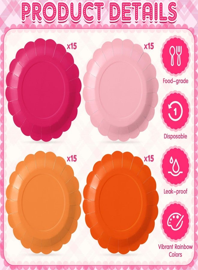 Tiangrid 60 Pcs Pink and Orange Paper Plates 9 Inch Scalloped Disposable Round Dessert Paper Plates Party Decoration for Margs and Matrimony Bachelorette Party Women Birthday Baby Shower Wedding - Image 3