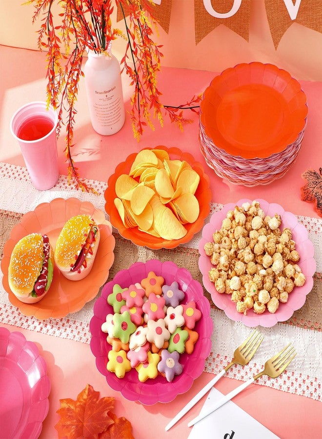 Tiangrid 60 Pcs Pink and Orange Paper Plates 9 Inch Scalloped Disposable Round Dessert Paper Plates Party Decoration for Margs and Matrimony Bachelorette Party Women Birthday Baby Shower Wedding - Image 2