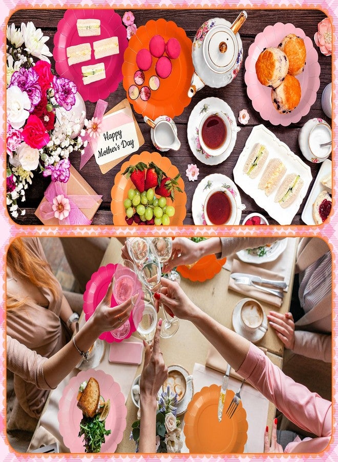 Tiangrid 60 Pcs Pink and Orange Paper Plates 9 Inch Scalloped Disposable Round Dessert Paper Plates Party Decoration for Margs and Matrimony Bachelorette Party Women Birthday Baby Shower Wedding - Image 5