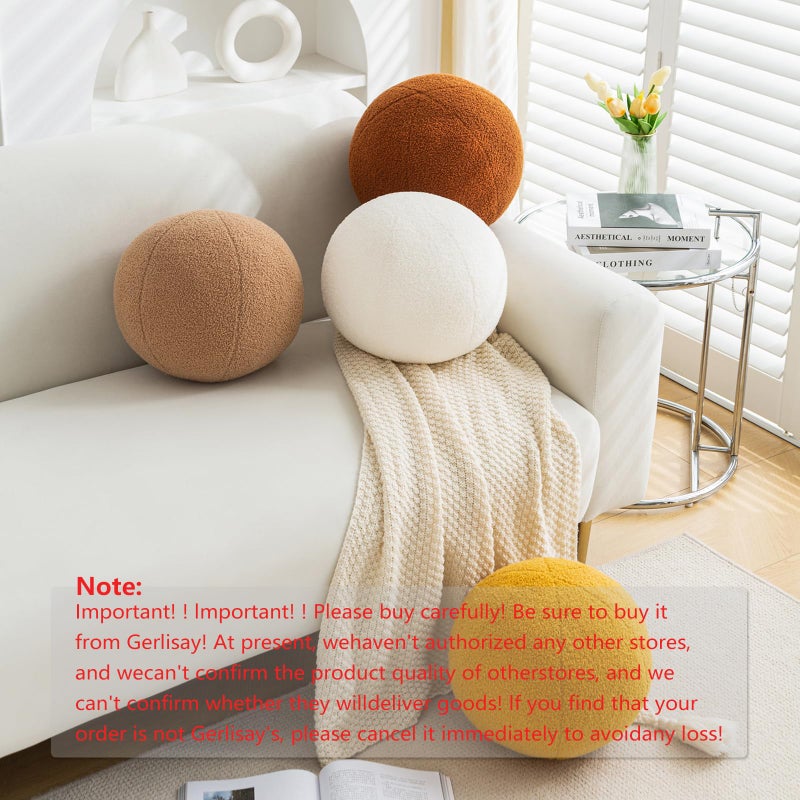 Gerlisay 11.8 inch Ball Pillow Nordic Round Throw Pillows Boucle Ball Pillow Sphere Shaped Pillow Round Decorative Pillow for Couch, Sofa, Bedroom (Cream White, 11.8 inch) - Image 3