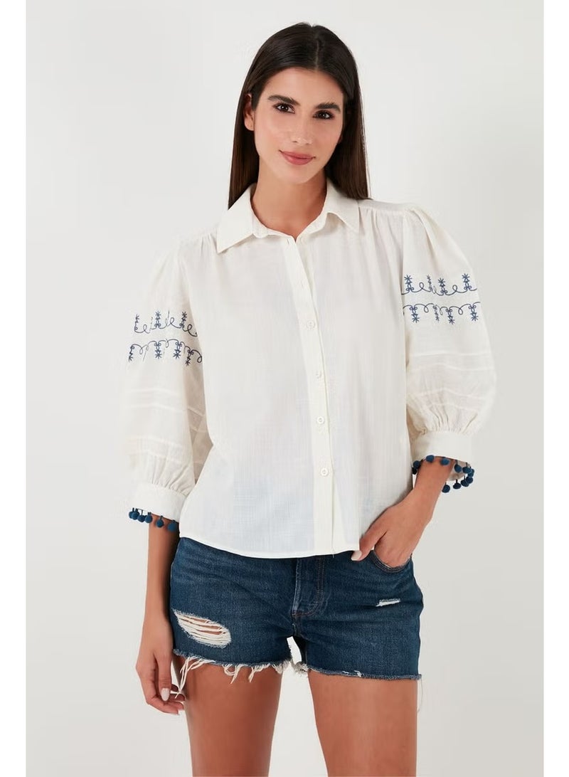 Lela Cotton Regular Fit Balloon Three Quarter Sleeve Shirt Women's Shirt 611GO0302 - Image 5