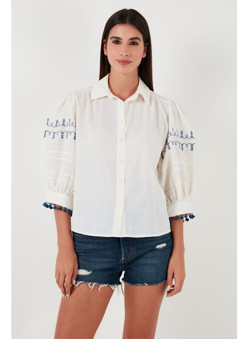 Lela Cotton Regular Fit Balloon Three Quarter Sleeve Shirt Women's Shirt 611GO0302 - Image 3