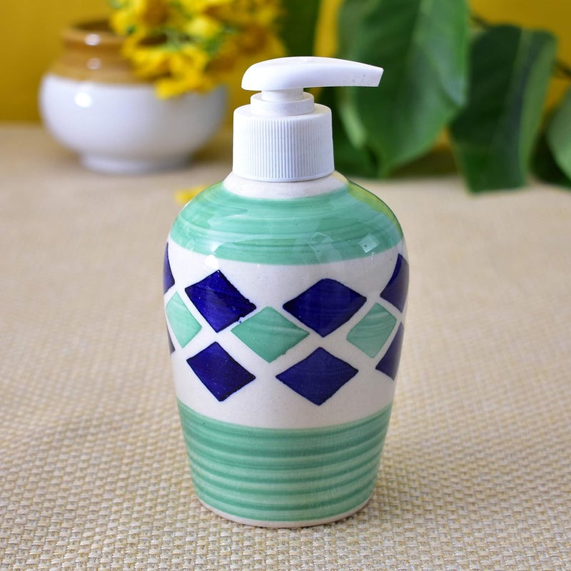 KunhaR Ceramic 3Piece Bathroom Accessory Set Green Liquid Soap Dispenser 450 ML Soap Dish Holder and Toothbrush Holder - Image 2