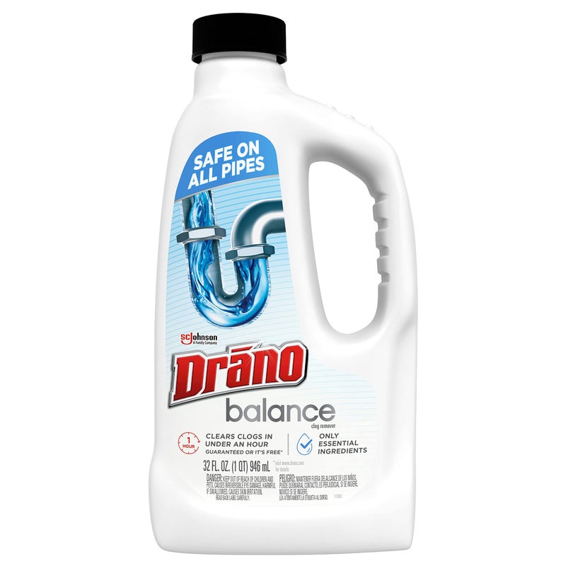 Drano Balance Drain Clog Remover and Cleaner, Non-Corrosive Formula, Safe on All Pipes and Septic Tanks, Formulated Using Only Essential Ingredients, 32 Fl Oz - Image 1
