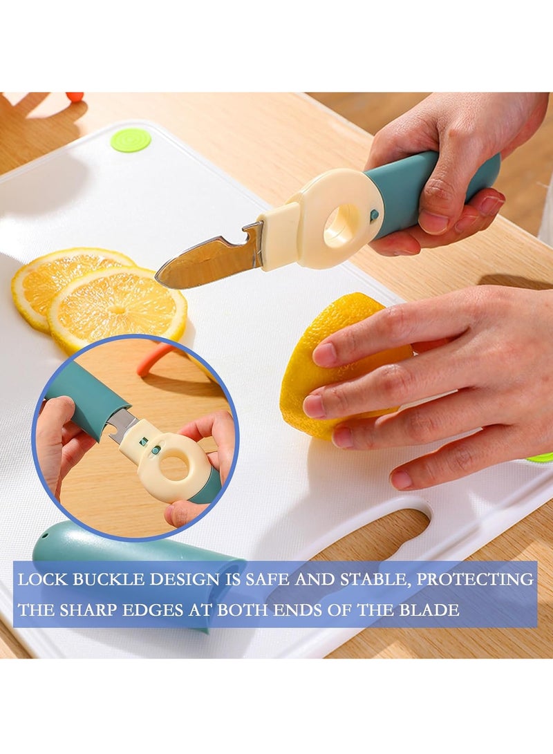 5 in 1 Kitchen Peeler, Portable Multifunctional Travel Stainless Steel Fruit Knife with Lid, Bottle Opener Orange Peeler Fruit Vegetable Peeler for Kitchen, Outdoor Travel, Camping (Yellow) - Image 3