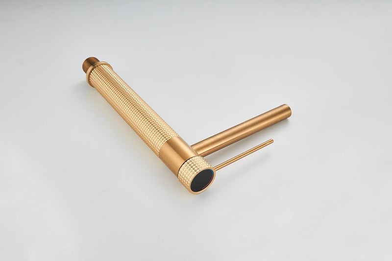 B BACKLINE صنبور خلاط حوض ب باكلين نحاسي لصنبور حوض الحمام صنبور عمود للأحواض صنبور حوض ساخن وبارد صنبور خلاط للحمام وغرفة المعيشة باللون الذهبي غير اللامع - Image 3