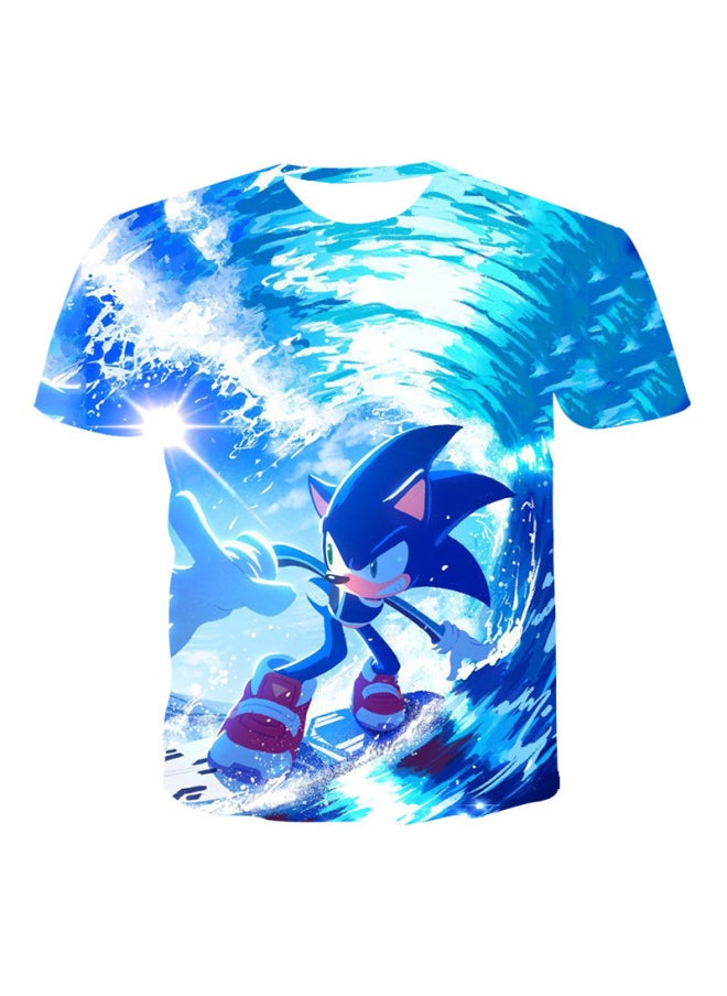null - Summer Sonic 3D DigiTal CarToon PrinTeD T-shirT RounD Neck Casual ShorT Sleeves WiTh PicTures AnD DiscounT-Color:63156-Size:XXL - Image 1