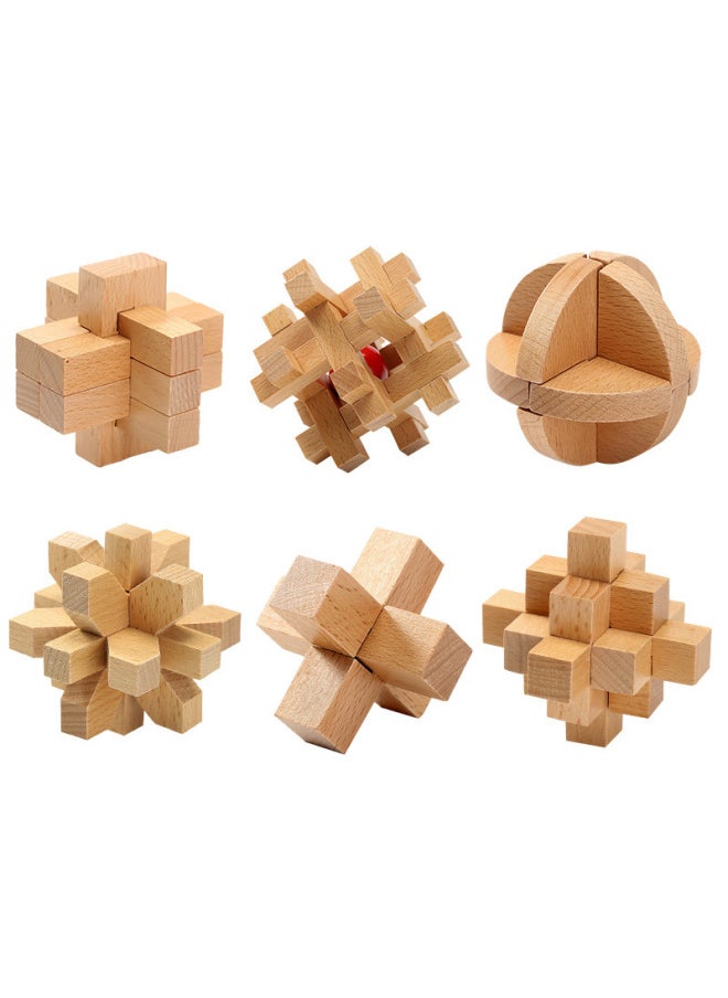 Six-way Luban Lock Student Competition Yi Cheng Zhi Toy Unlock Disassembly And Disassembly Six-post Kongming Lock One Or Two Generation Six-lock-Color:Wooden Key  - Image 5