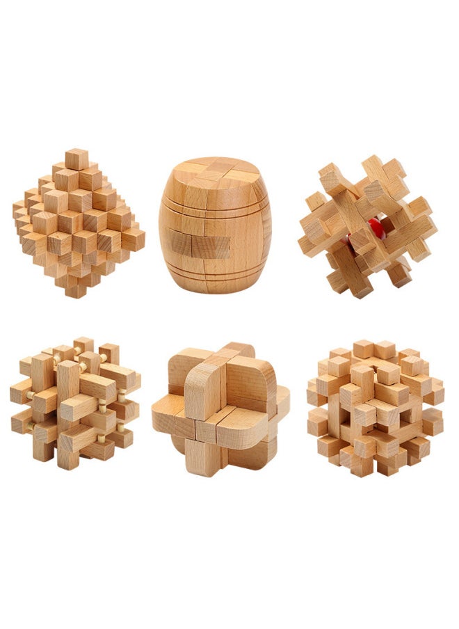 Six-way Luban Lock Student Competition Yi Cheng Zhi Toy Unlock Disassembly And Disassembly Six-post Kongming Lock One Or Two Generation Six-lock-Color:Wooden Key  - Image 4