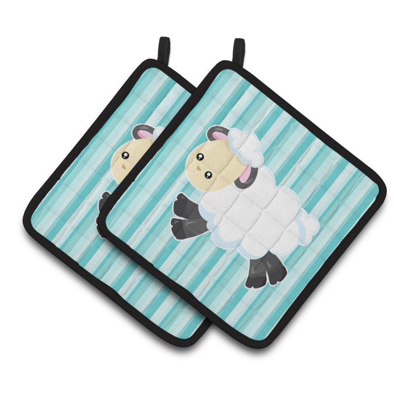 Caroline's Treasures ""Caroline's Treasures BB6873PTHD Sheep on Blue Stripes Pair of Pot Holders  7.5 x 7.5""""  Multicolor"" 