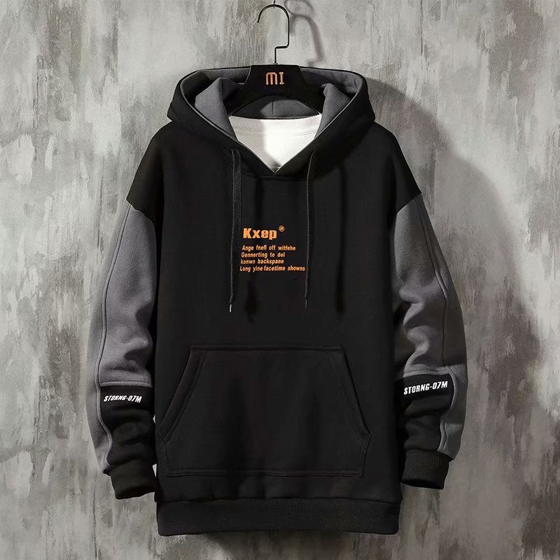 Mens Hooded Fleece Sweatshirt Casual Spring Black  - Image 1