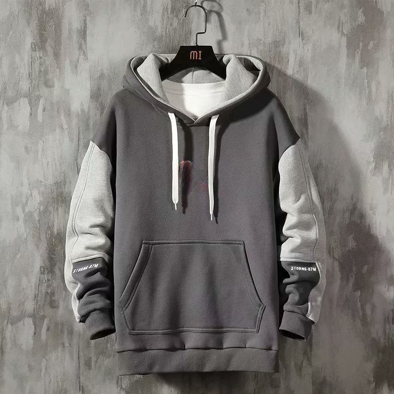 Mens Hooded Fleece Sweatshirt Casual Spring Black  - Image 5