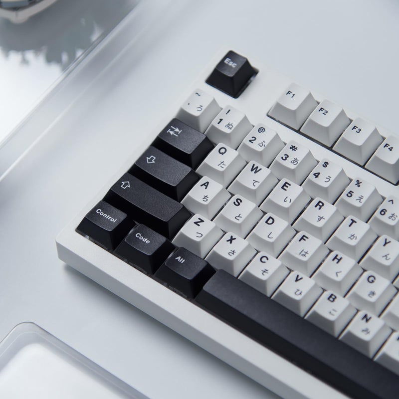 133 Keys Japanese Keycap Cherry Profile Dye Sub PBT Black and White Keycaps Set Fit for 616487104108 Cherry Mx Switches Mechanical Keyboard
