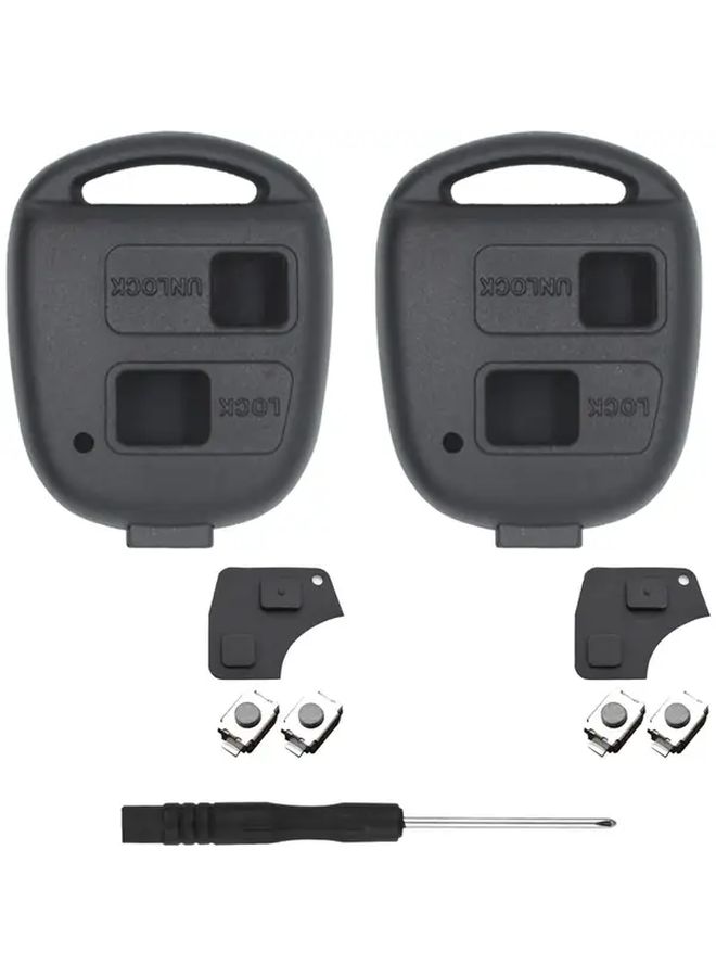 2 Sets Black Car Key Covers Remote Control 2 Button Key Fob Repair Kit Rubber Pads - Image 1