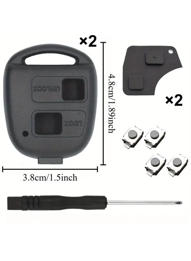 2 Sets Black Car Key Covers Remote Control 2 Button Key Fob Repair Kit Rubber Pads - Image 2