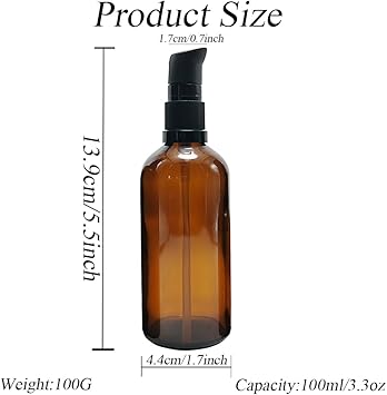 Upstore 2 Pcs 100ml 34oz Empty Refillable Amber Glass Lotion Pump Bottles Cosmetic Makeup Travel Size Pump Dispenser Container Bottles for Lotion Cream Essential Oil - Image 2