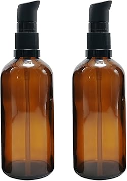 Upstore 2 Pcs 100ml 34oz Empty Refillable Amber Glass Lotion Pump Bottles Cosmetic Makeup Travel Size Pump Dispenser Container Bottles for Lotion Cream Essential Oil - Image 1