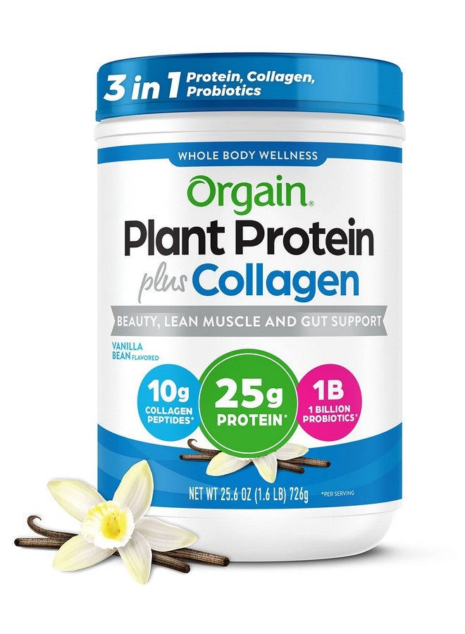 Orgain مسحوق بروتين أورغين + كولاجين، نكهة الفانيليا - 25 جرام من البروتين، 10 جرام من ببتيدات الكولاجين، النوع I و III، 1 مليار CFU من البروبيوتيك، يدعم صحة الشعر والبشرة والأظافر والمفاصل والأمعاء، خالي من الجلوتين - 1.6 رطل - Image 1