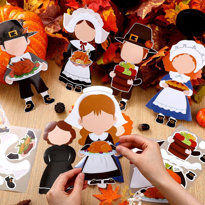 Qunclay Qunclay 48 Sets Thanksgiving Pilgrim Boy and Girl Picture Frame Crafts Thanksgiving DIY Picture Frame Craft Kits Make Your Own Photo Kit Ornaments for Party Supplies Gift Home Activities Decor - Image 2