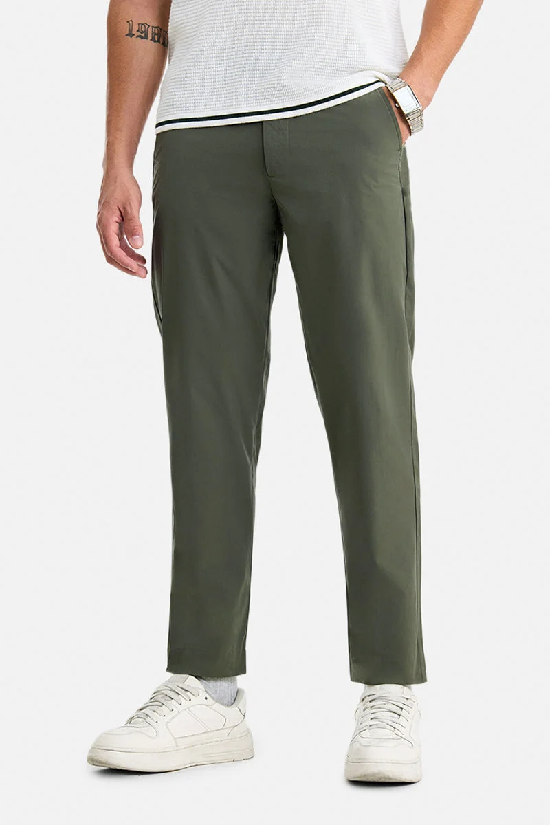 سنيتش Olive Solid Regular Fit Casual Trousers