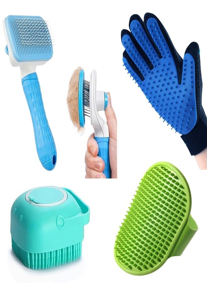 Healing Leaf's Pet Grooming Kit - Slicker Brush, Silicone Shampoo Dispenser, Palm & Glove Brush Dog & Cat Hair Remover, Bath & Massage Tools for Shedding | Puppy & Kitten (combo of 4) (color may Vary) - Image 1