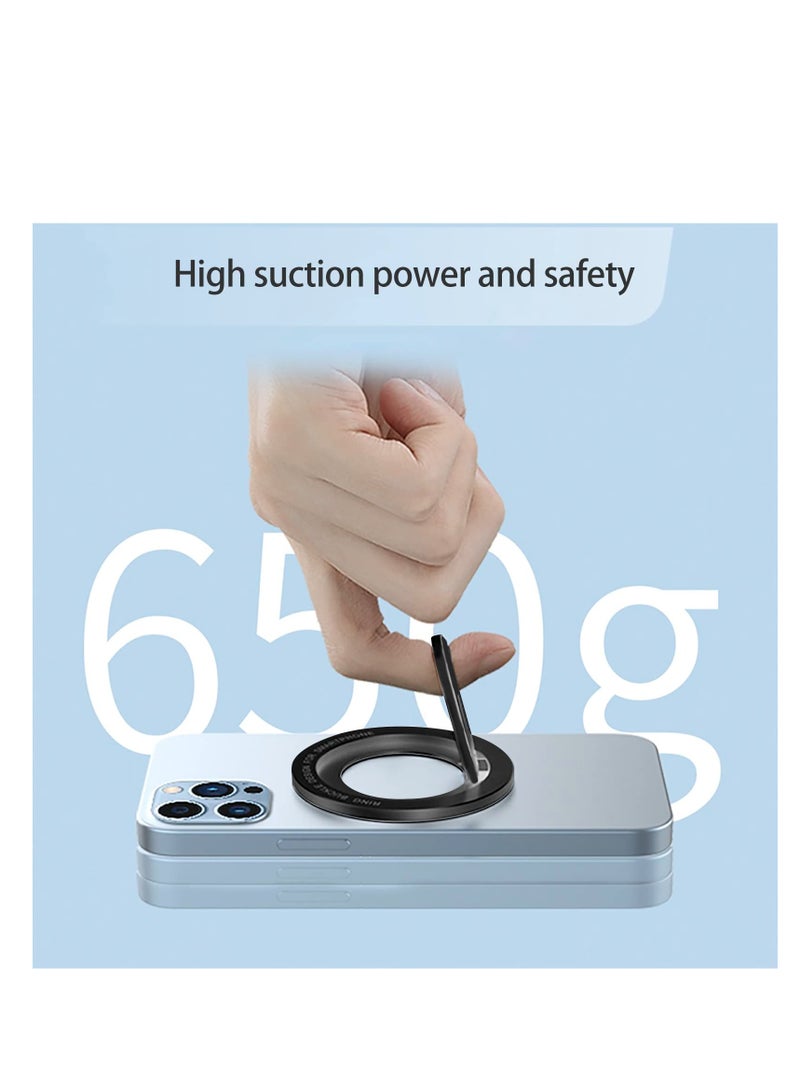 SYOSI Magnetic Phone Ring Holder, Black Magnetic Phone Grip, Magnetic Finger Phone Ring, Back Ring Cell Phone Grip, Anti Drop Finger Kickstand Phone Stand for iPhone 12 13 14 and Most Smart Phones  - Image 4