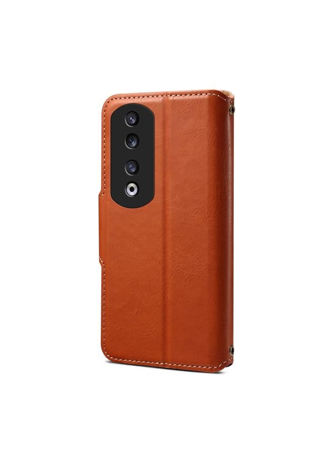 Denior Case For Honor 90 Pro Cowhide Texture Wallet Style Leather Phone Case - Image 3