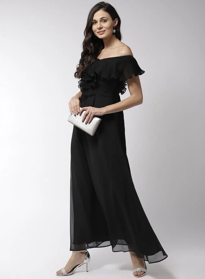 Mish Off Shoulder Neck Plisse Detail Georgette Maxi Dress