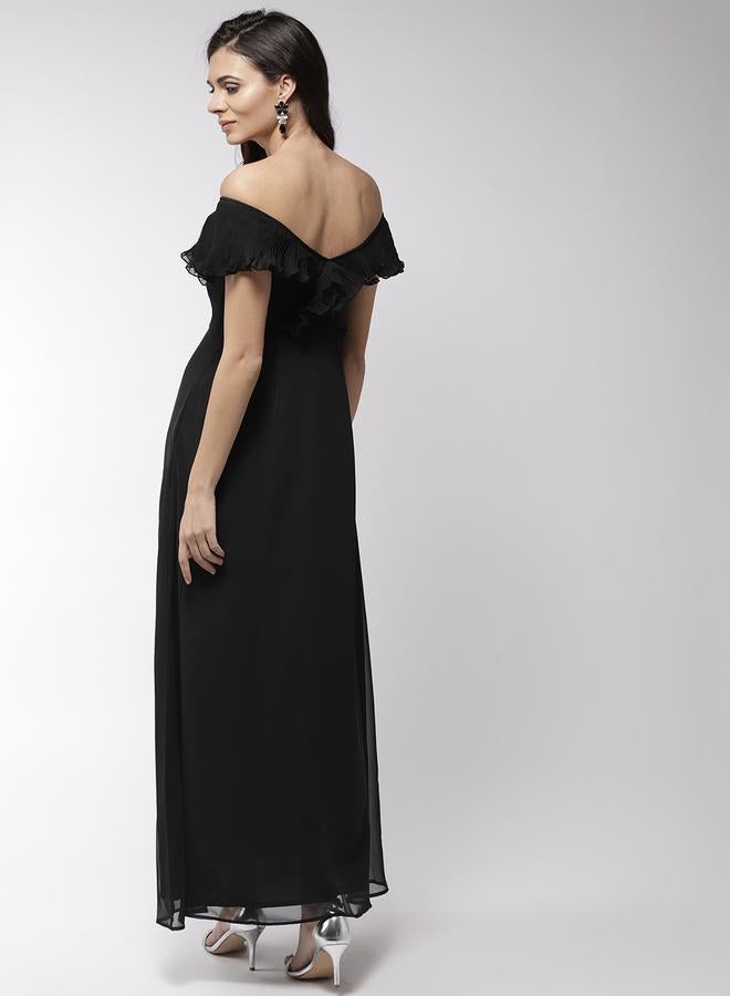 Mish Off Shoulder Neck Plisse Detail Georgette Maxi Dress - Image 3
