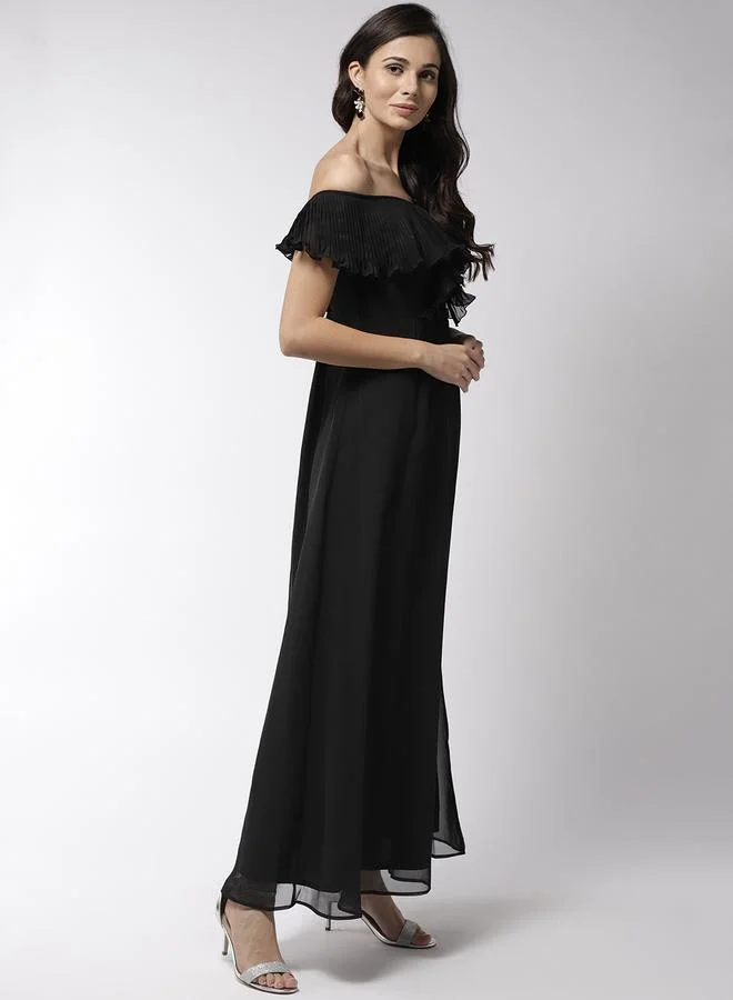 Mish Off Shoulder Neck Plisse Detail Georgette Maxi Dress