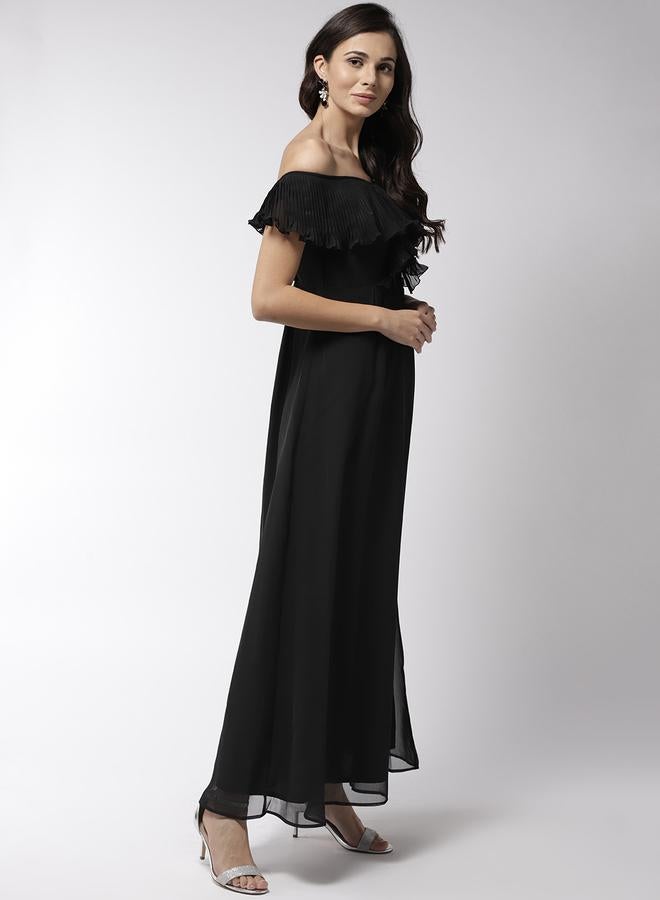 Mish Off Shoulder Neck Plisse Detail Georgette Maxi Dress - Image 1