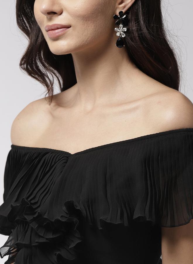 Mish Off Shoulder Neck Plisse Detail Georgette Maxi Dress - Image 4