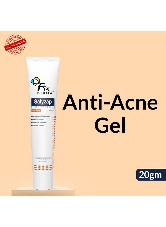 FIXDERMA Salyzap Day Time Gel For Acne, With Salicylic Acid, For Acne Scars, Pimples, Unclogs Pores, Exfoliates, Soothes Acne And Redness Reduces Breakouts, Suitable For Oily And Acne-Prone Skin, 20Ml  - Image 1