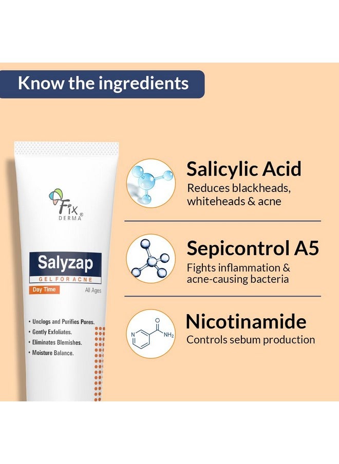 FIXDERMA Salyzap Day Time Gel For Acne, With Salicylic Acid, For Acne Scars, Pimples, Unclogs Pores, Exfoliates, Soothes Acne And Redness Reduces Breakouts, Suitable For Oily And Acne-Prone Skin, 20Ml  - Image 4