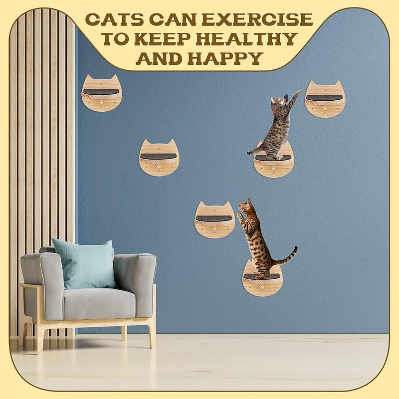 Handepo 6 Pcs Cat Wall Furniture Wall Mounted Cat Wall Shelves with Scratching Mat Cat Stairs Cat Wall Steps Cat Ladder Cat Climbing Shelves Cat Perch Supplies for Cats Playing Climbing Indoor - Image 5
