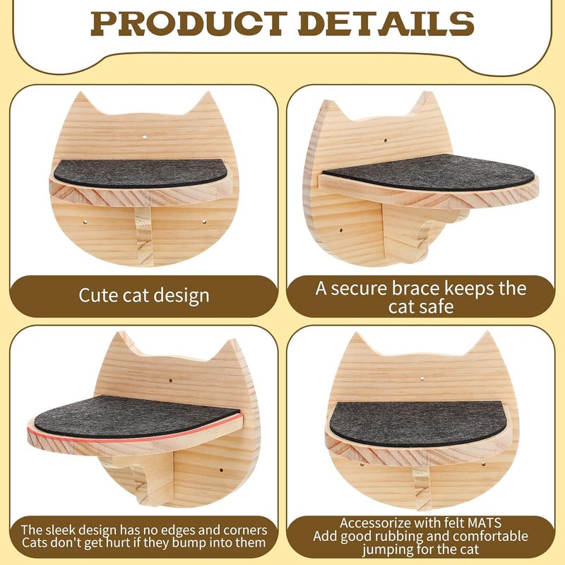 Handepo 6 Pcs Cat Wall Furniture Wall Mounted Cat Wall Shelves with Scratching Mat Cat Stairs Cat Wall Steps Cat Ladder Cat Climbing Shelves Cat Perch Supplies for Cats Playing Climbing Indoor - Image 3